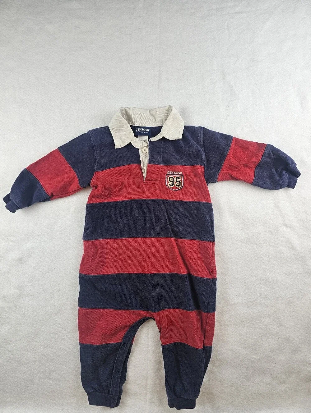 Osh Kosh 18mos 1 Pc Romper Rugby Striped Jumper Collared Striped Vintage 90s Y2K
